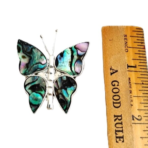 1970s Vintage Alpaca Mexico Abalone Shell Butterfly Brooch - Picture 3 of 3